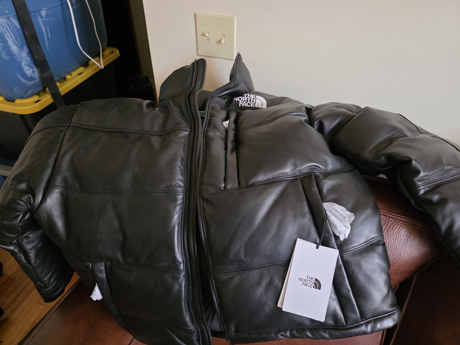 Leather Northface Down Jacket Size M Black Color Men's Limited Edition Rare thumbnail 3