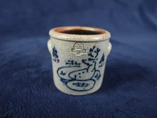 Rowe Pottery Salt Glaze Stoneware Miniature Crock Reindeer 1.5"Tall Vintage