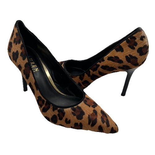 Ralph Lauren Animal Leopard Print Calf Hair Pumps Stiletto Shoes 7B Classic