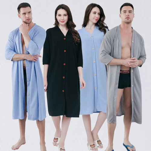 New Womens Soft Feel Cozy Button Long dressing gown Bath robe cover up housecoat - Picture 1 of 17