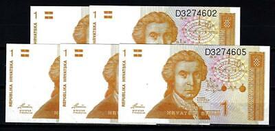 Set 6PCS Banknotes,Croatia 1+5+10+25+50000+100000 Dinara,UNC