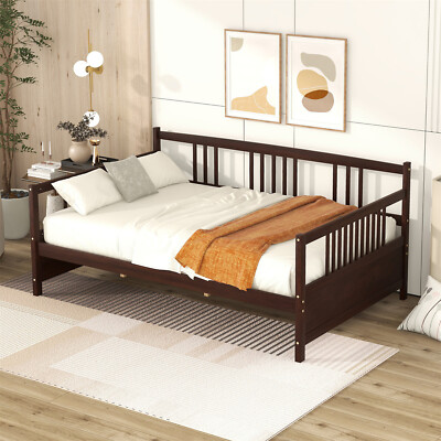 Full Size Daybed Bed Frame Sofa Bed Wood Slat Support Bedroom Furniture US