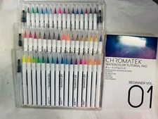 CHROMATEK 54 Watercolor Pens Set 4 Aquapens & 50 Unique Colors | Real Brush Pens