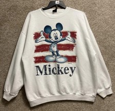 Vintage Mickey Unlimited Jerry Leigh Crewneck Pullover Sweatshirt White USA Flag