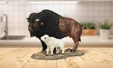 Standing Buffalo w/ Baby 7"H Figurine Ornament Home Decor Unique Gift