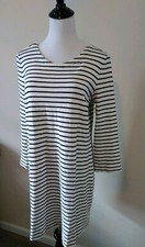 J Crew Shirt Dress Women Medium Black White Stripe 3/4 Sleeve