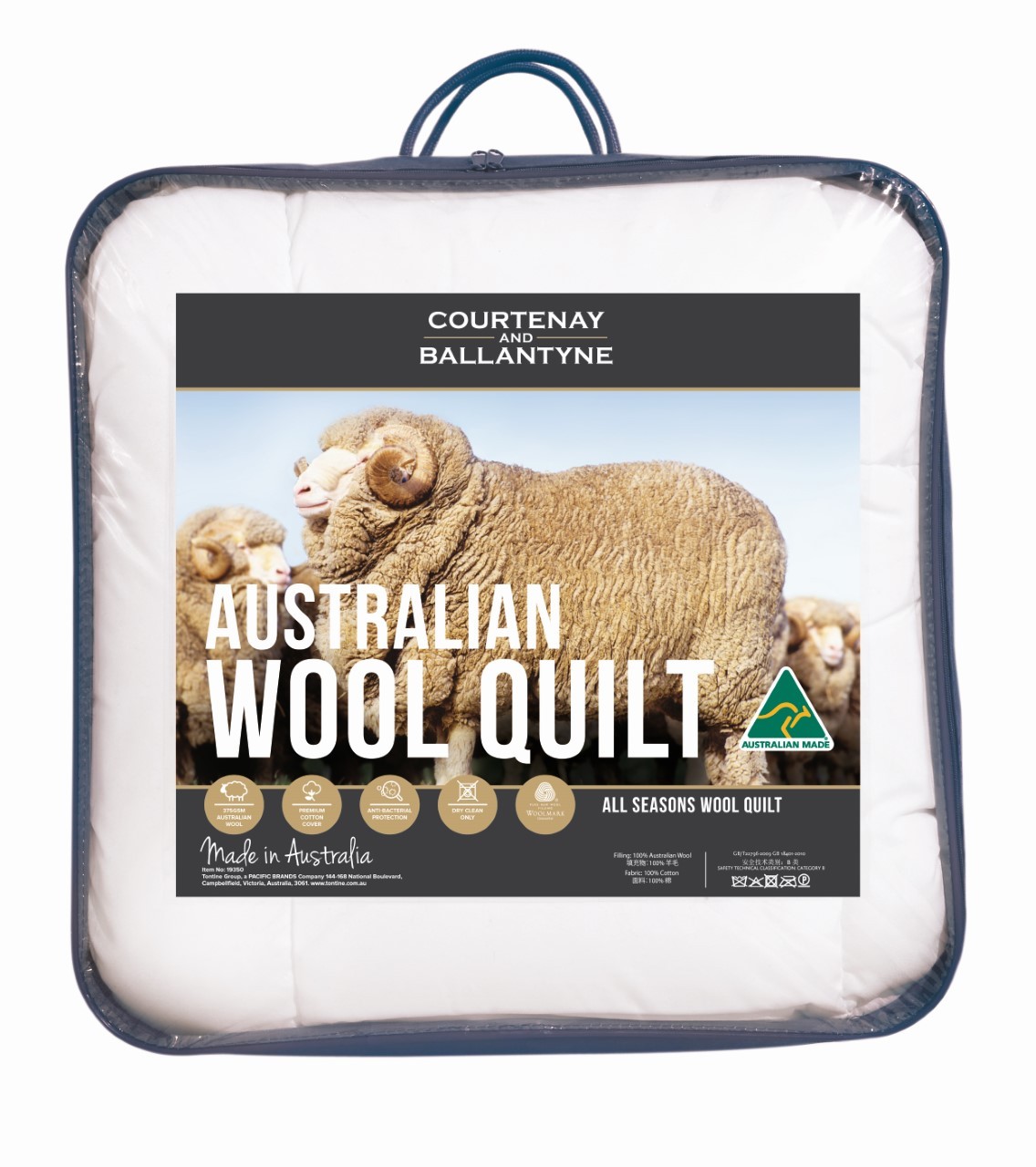 Tontine 375/500 GSM Australian Wool Quilt Doona Duvet All Season