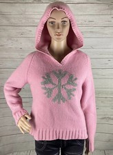 Gap Hooded Sweater Girls Large Pink Gray Snowflake 100 Lambswool Warm Knit