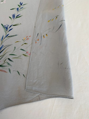 Foulard écharpe en soie Gris Peint à la main Fleurs Vintage Cadeau femme FO540 - Foto 8 di 12