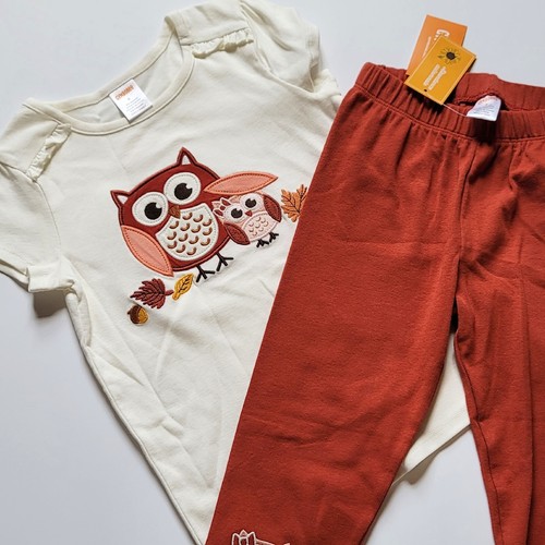 Gymboree Girls sz 6 Autumn Harvest Baby Mom Owl Tee & Leggings Set NWT - Picture 2 of 3