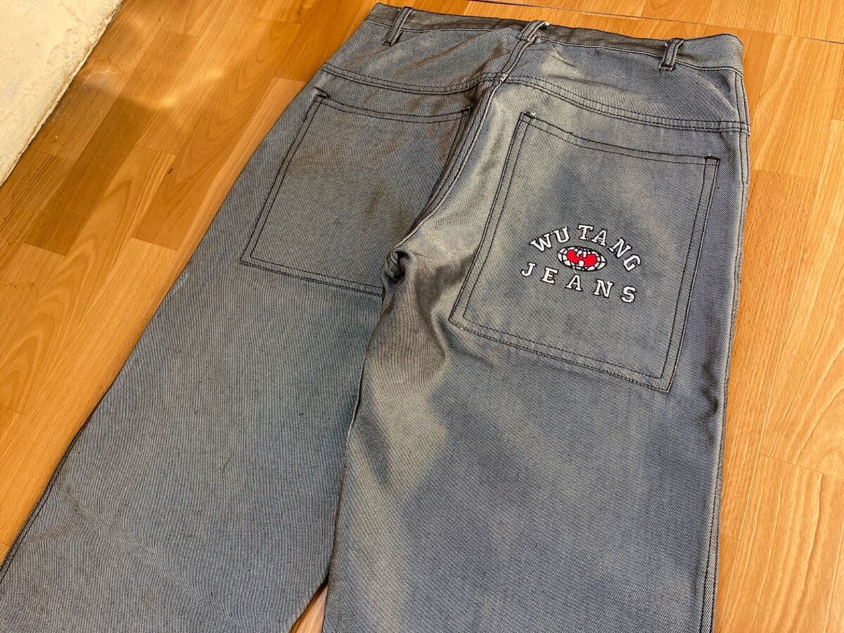 WU WEAR jeans, shiny gray silver metallic vintage hip hop WU WEAR jeans, shiny gray silver metallic vintage hip hop