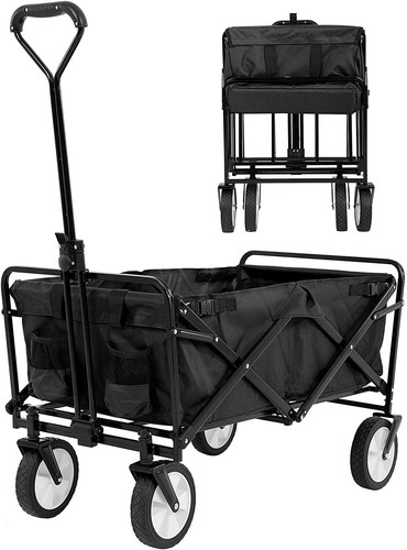 Folding Wagon Cart Outdoor Garden Cart Heavy Duty Utility Collapsible Cart Black - Picture 9 of 9