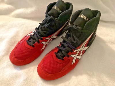 NEW Asics Cael Sanderson Wrestling Shoes Mens Size 12 Red Black Flair J901Y