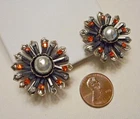 1950s Miriam Haskell Silver-tone Faux Pearl & Citrine Rhinestone Flower Earrings