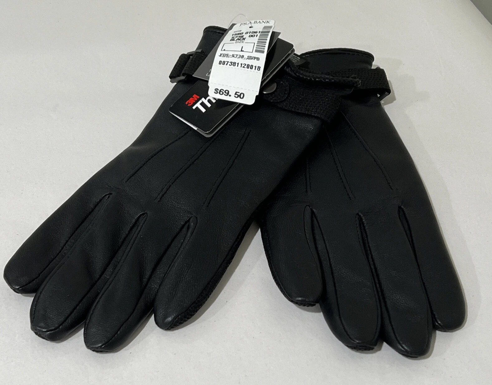 Jos A. Bank Gloves Black Lined Leather Thinsulate LARGE NEW NWT