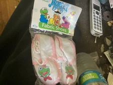 Vintage 1995 Kermit Muppet Babies Fabric Shoes Henson BabyKing HTF NEW