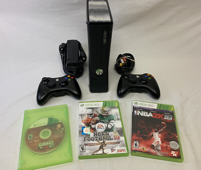 Microsoft Xbox 360 S Slim Model 1439 Black Console Controllers  Games