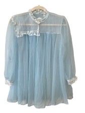 Vintage 60s Aristocraft Chiffon Lace Babydoll Bedroom Jacket Women M Blue Fairy