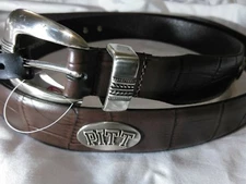 Men's Brown Genuine Leather Belt with University of Pittsburg Conchos Size 30 R+