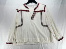 Isabel Marant Etoile Bilcky Blouse Embroidered Cream Red Women's Size 44 US 12