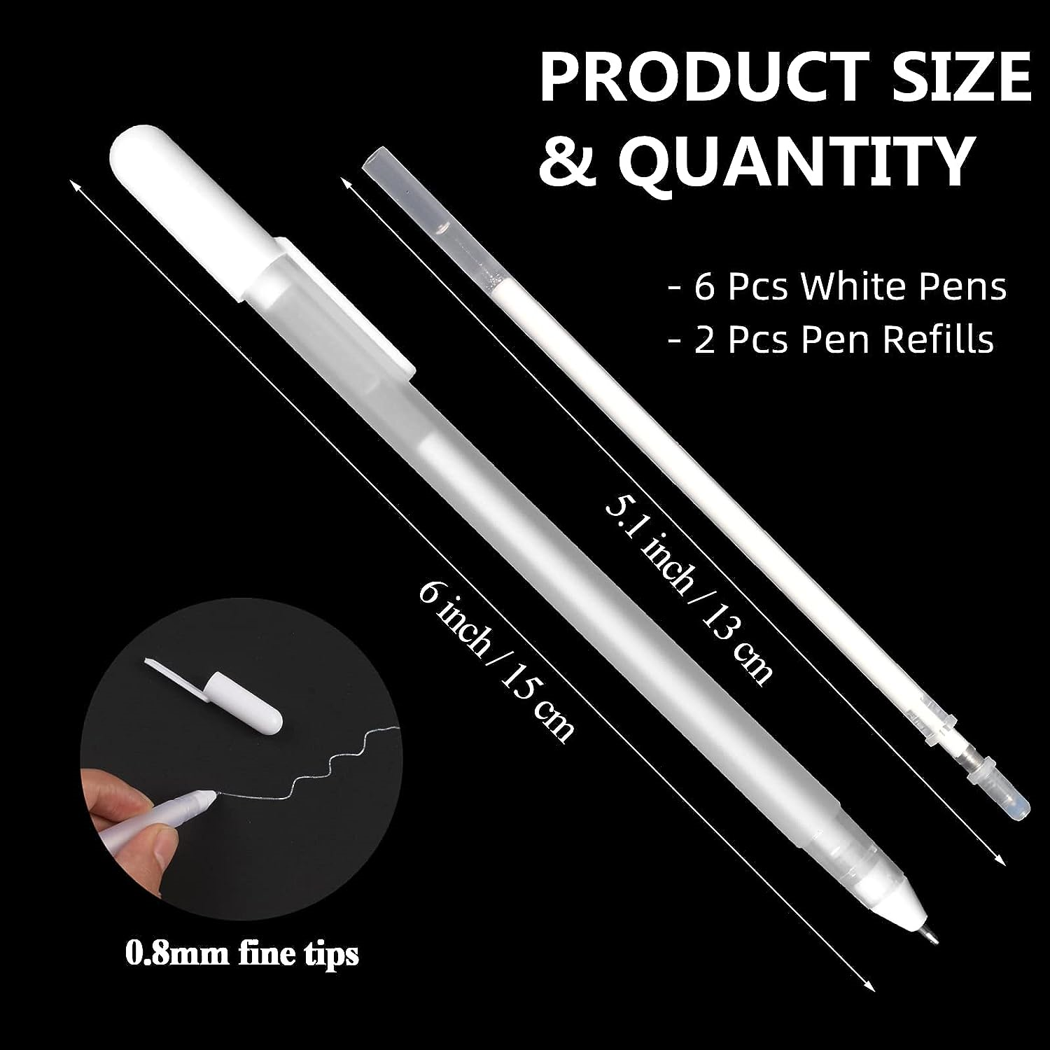 White Gel Pen, 8 Pcs White Pens for Art 0.8mm Fine Point White Ink