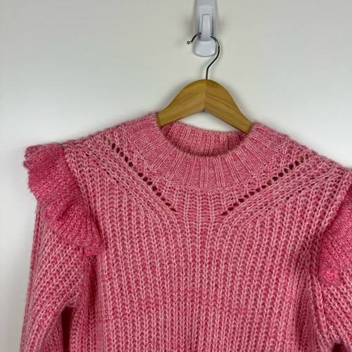 Greylin Womens Ruth Ruffle Shoulder Chunky Knit Sweater in Pink Sz S | Feminine - Picture 4 of 12