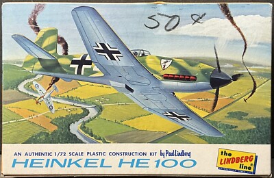Lindberg 1:72 Heinkel HE100 Prototype Vintage Model Airplane Kit 584-50, Sealed