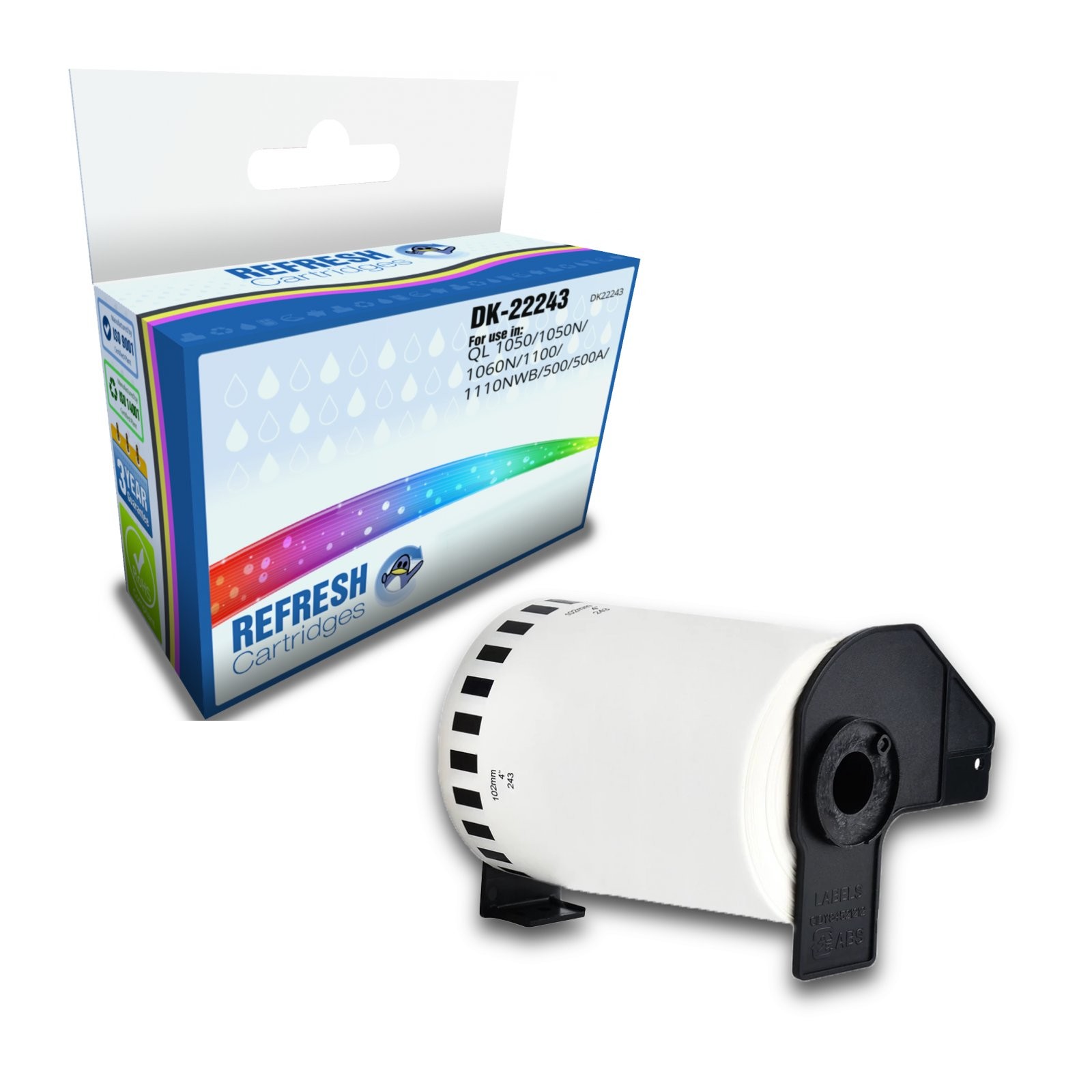 Refresh Cartridges DK-22243 102mm Continuous Paper Label Roll For Brother