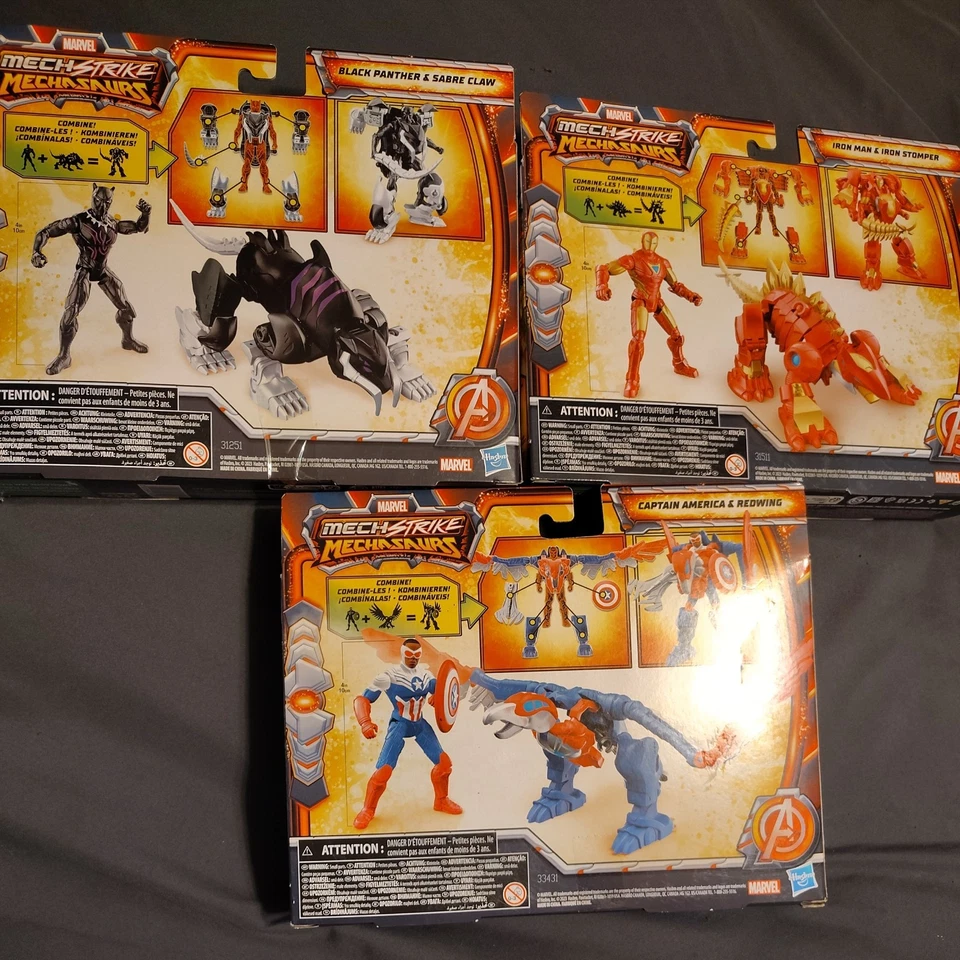 Lote de 3 Mechasurs Marvel Mech Strike Black Panther Capitán América Iron Man Foto 2 de 2