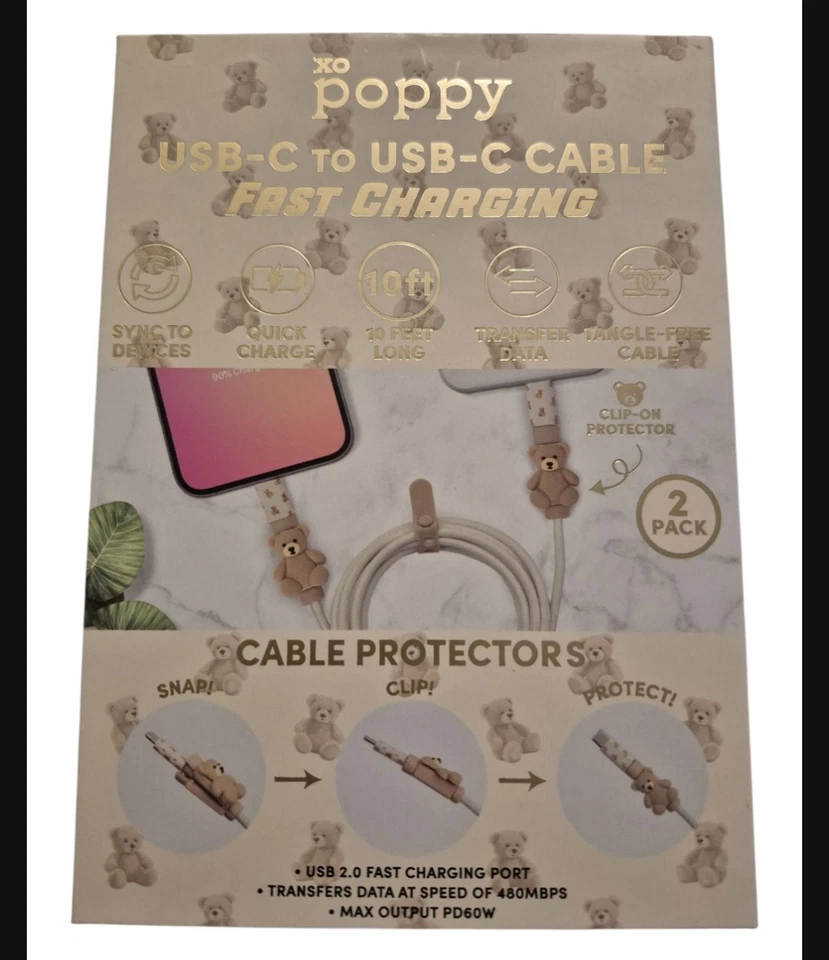XO Poppy Clip And Protect iPhone Fast Charger 10 Ft. - Image 2 of 2