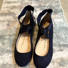 Jessica Simpson Women's Navy Faux Suede Ankle Strap Ballet Flats 8.5