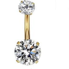 Exquisite 14G Gold Belly Button Ring with Internally Threaded CZ Navel Barbell