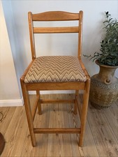 Vintage Wooden Breakfast Bar Stool 100cm Upholstered Chevron Fabric Malaysia