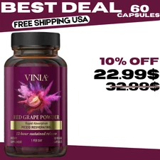 Vinia Red Grape Powder Rapid Absorbtion Piceid Resveratrol 60 Veggie Capsules
