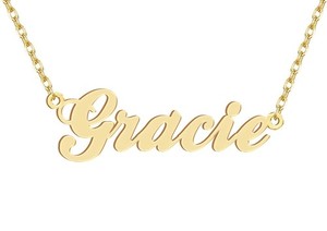 Authentic Dancing Wolf 18k Gold Plated Gracie Name Necklace Nameplate Neck