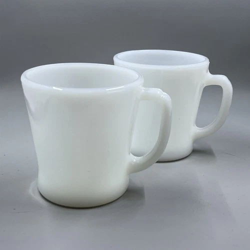 Fire King Ware Anchor Hocking VTG Mug White Milk Glass D Handle USA - Set of 2
