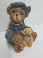 Cherished Teddies Piggy Bank With Stopper-Bear In A Blue Outift With Teddy Bear