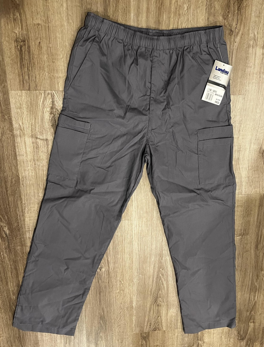 Mens Medium Gray Cargo Elastic Waist Drawstring Work Uniform