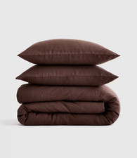 NWT Quince Full Queen Linen Duvet Cover Set 2 Shams Flax Espresso