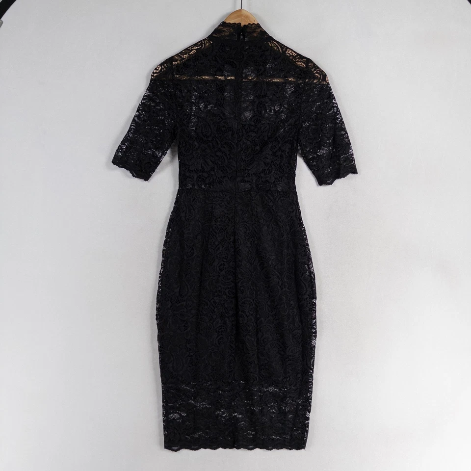 Express Lace Midi Dress Size 0 Black Mock Neck Cocktail Party Elegant - Image 3 of 4