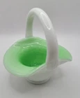 Vtg Rare Kanawha Lime Green Cased Milk Glass 4" Basket Glows Handmade