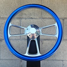 14 Steering Wheel W Metallic Blue Half Wrap Horn Adapter For 1969-94 Chevy