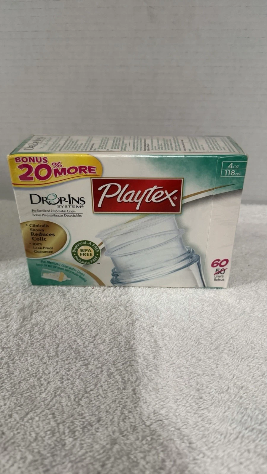 Playtex Baby Bottle Drop Ins 60 Ct Disposable Liners Use Playtex Nurs Bottle 4oz