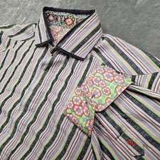 Robert Graham Shirt Mens Large Multicolor Stripe Long Sleeve Floral Flip Cuff