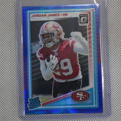 2025 Donruss Optic #278 Jordan James Blue Hyper San Francisco 49ers RC