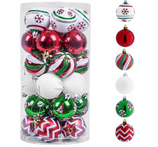30pcs Red Green White Shatterproof Christmas Ball Ornaments, 2in Tree Decor