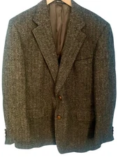 DAKS London Vintage Wool Plaid Leather Buttons Sport Coat Blazer Size 44R