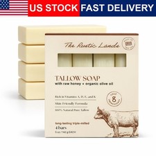 RUSTIC LANDS Beef Tallow Soap Bars Raw Honey Olive Oil Scented Eucalyptus 4 5oz