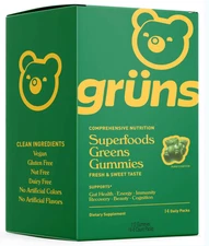Gruns low sugar - SuperFoods Greens Gummies,  Sweet Taste - 112 Gummies 14 Packs