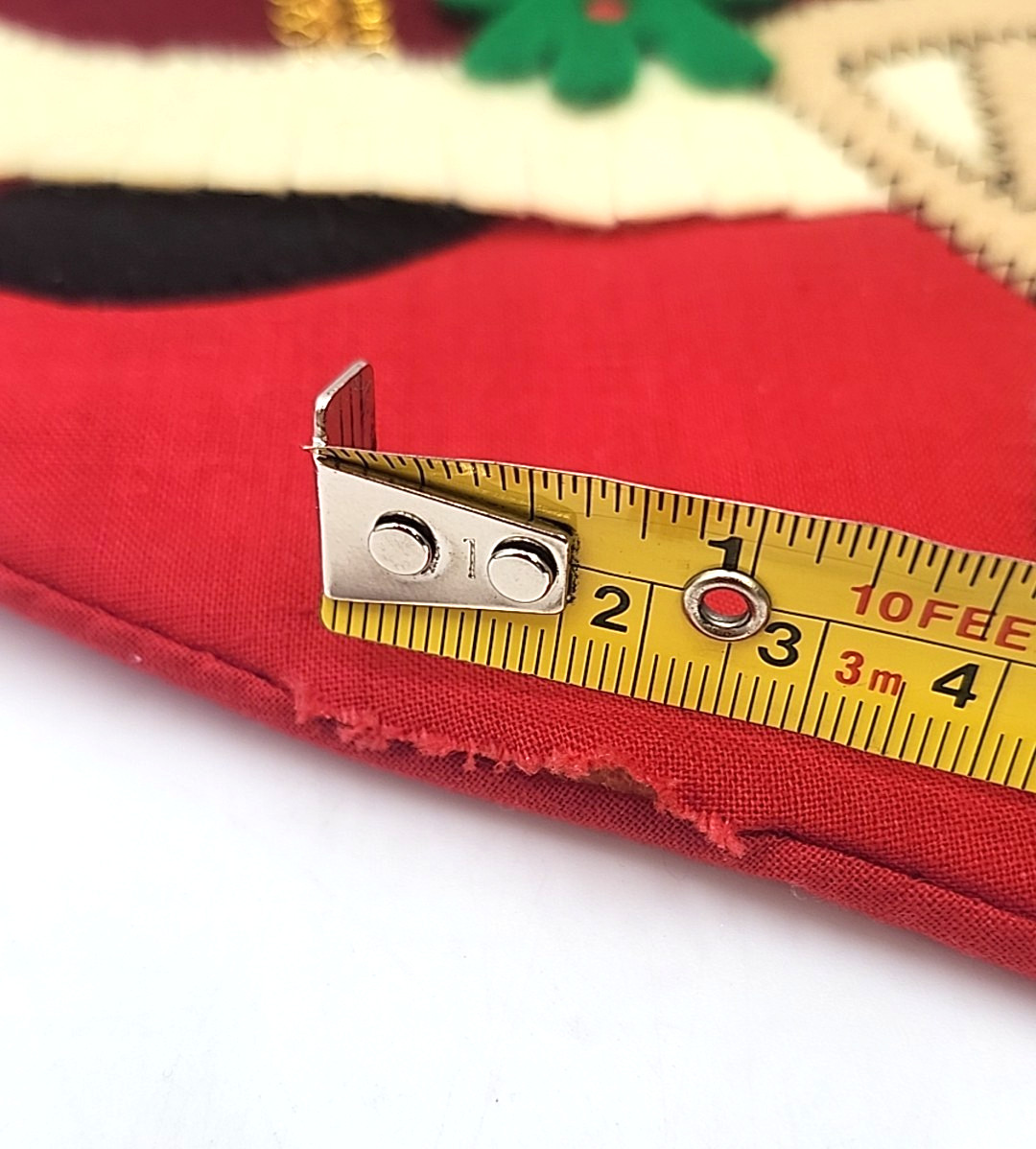 2 Felt Applique Christmas Stockings Santa W Reindeer & Snowman Primitive Style